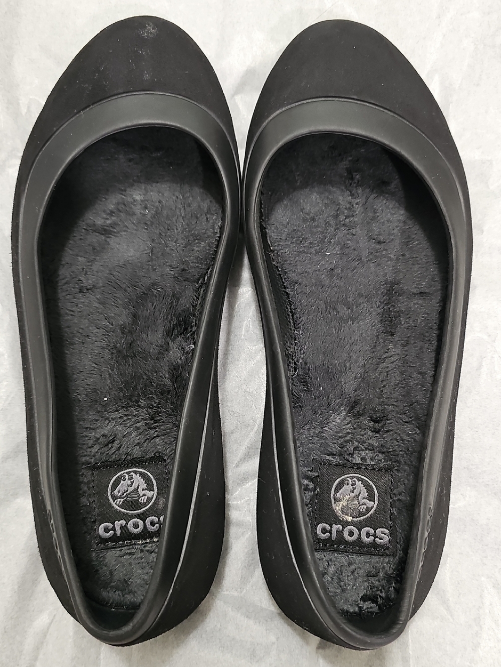CROCS Mammoth Women's Black Velvet- Fuzzy-Lined Ballet Flats